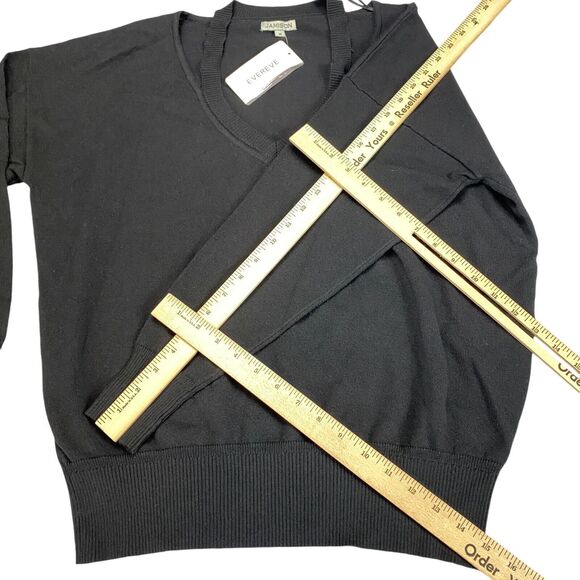 Jamison Sweater Womens Medium Black Long Sleeve Olivia Cut Out V Neck Pullover - Picture 6 of 12
